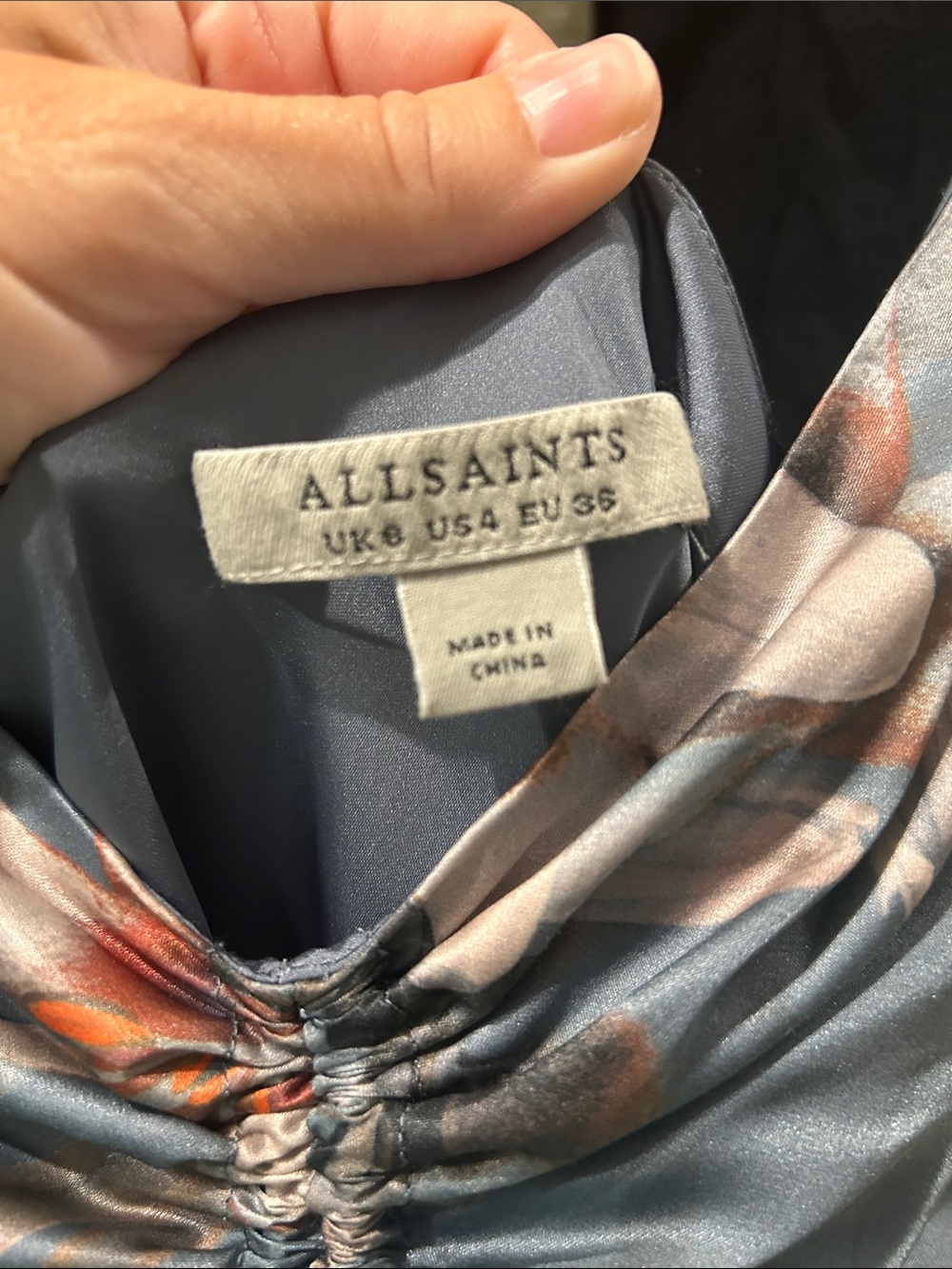 AllSaints Blue Floral Asymmetrical Slip Dress - Picture 2 of 2